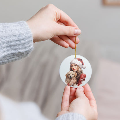 Christmas Ornament – Woman and Puppy Holiday Ceramic Decoration    Item #415633