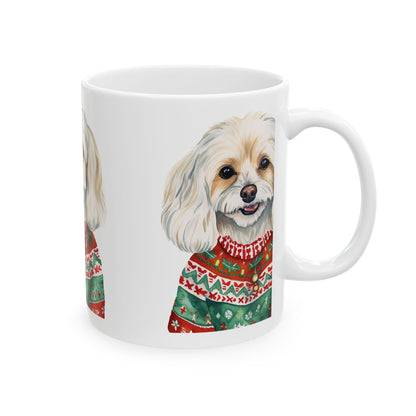 Cute Dog in Christmas Sweater Ceramic Mug — Holiday Pet Coffee Cup 11oz   Item #802478