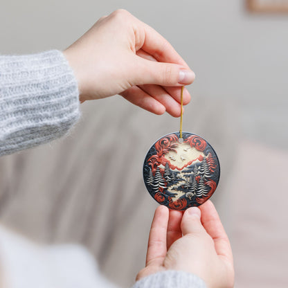 Ceramic Ornament – Majestic Wolf and Winter Forest Wildlife Holiday Decor   Item #945925