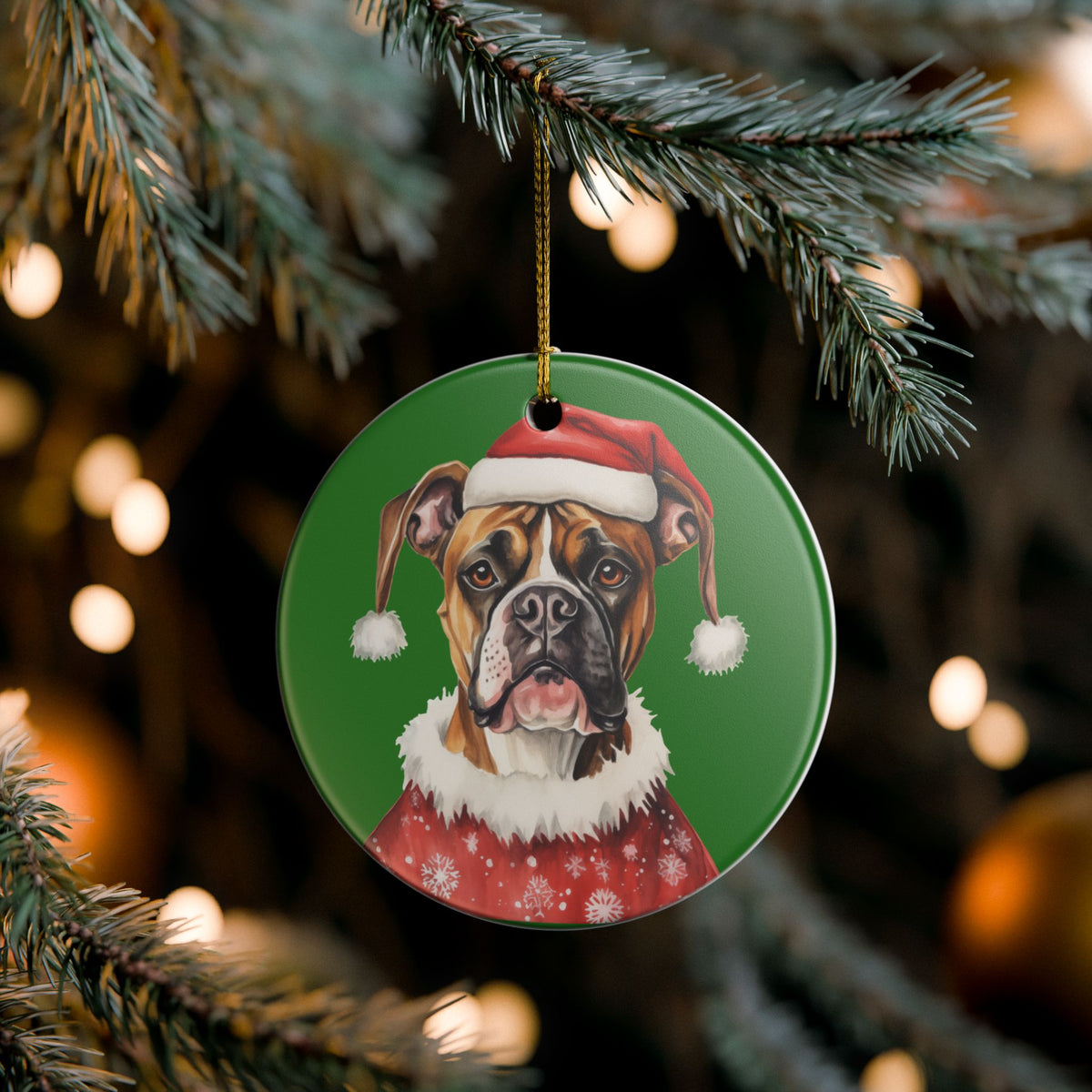 Ceramic Christmas Ornament – Boxer Dog in Santa Hat   Item #455727