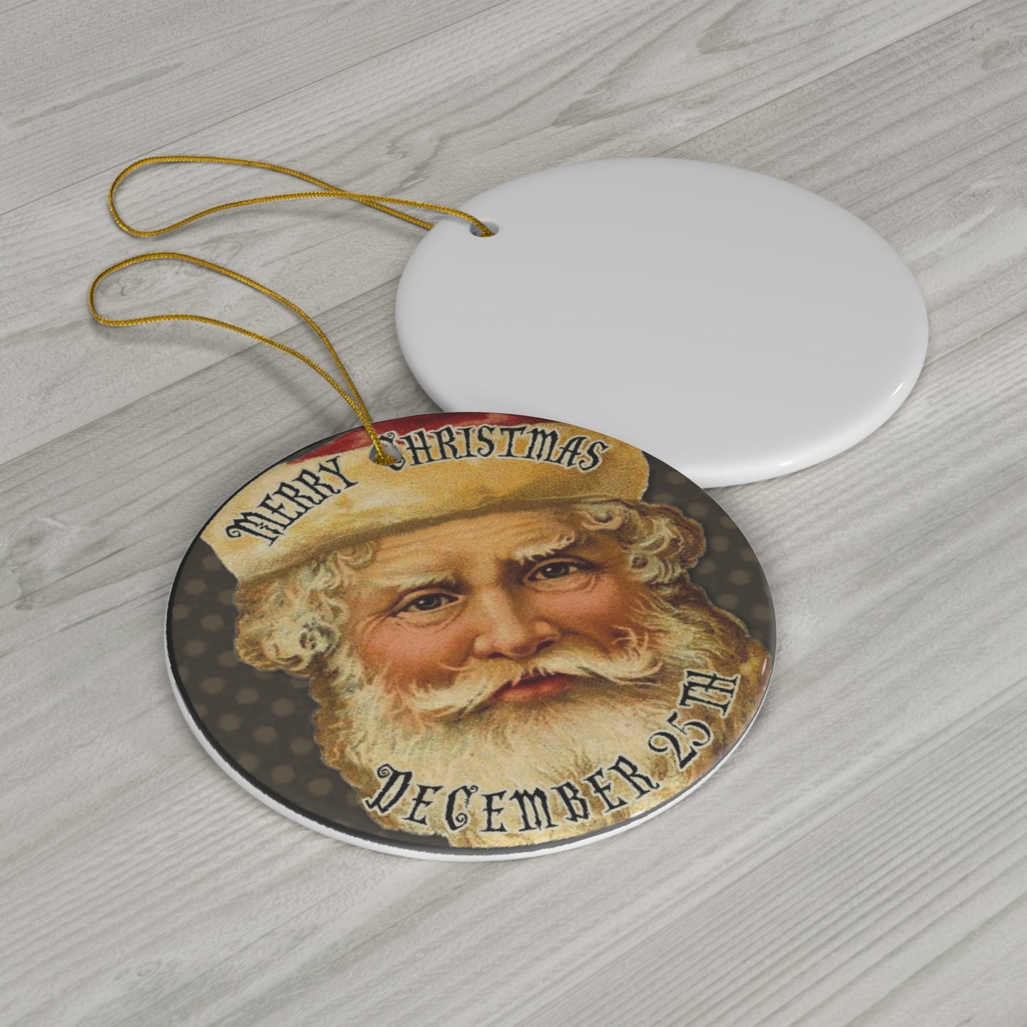 Merry Christmas Santa Ceramic Disc Ornament        Item #7805365