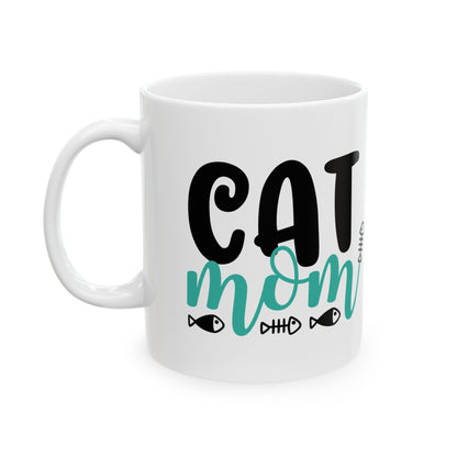 Cat Mom Ceramic Mug — Cute Fish Bone Design, 11oz    Item #60563