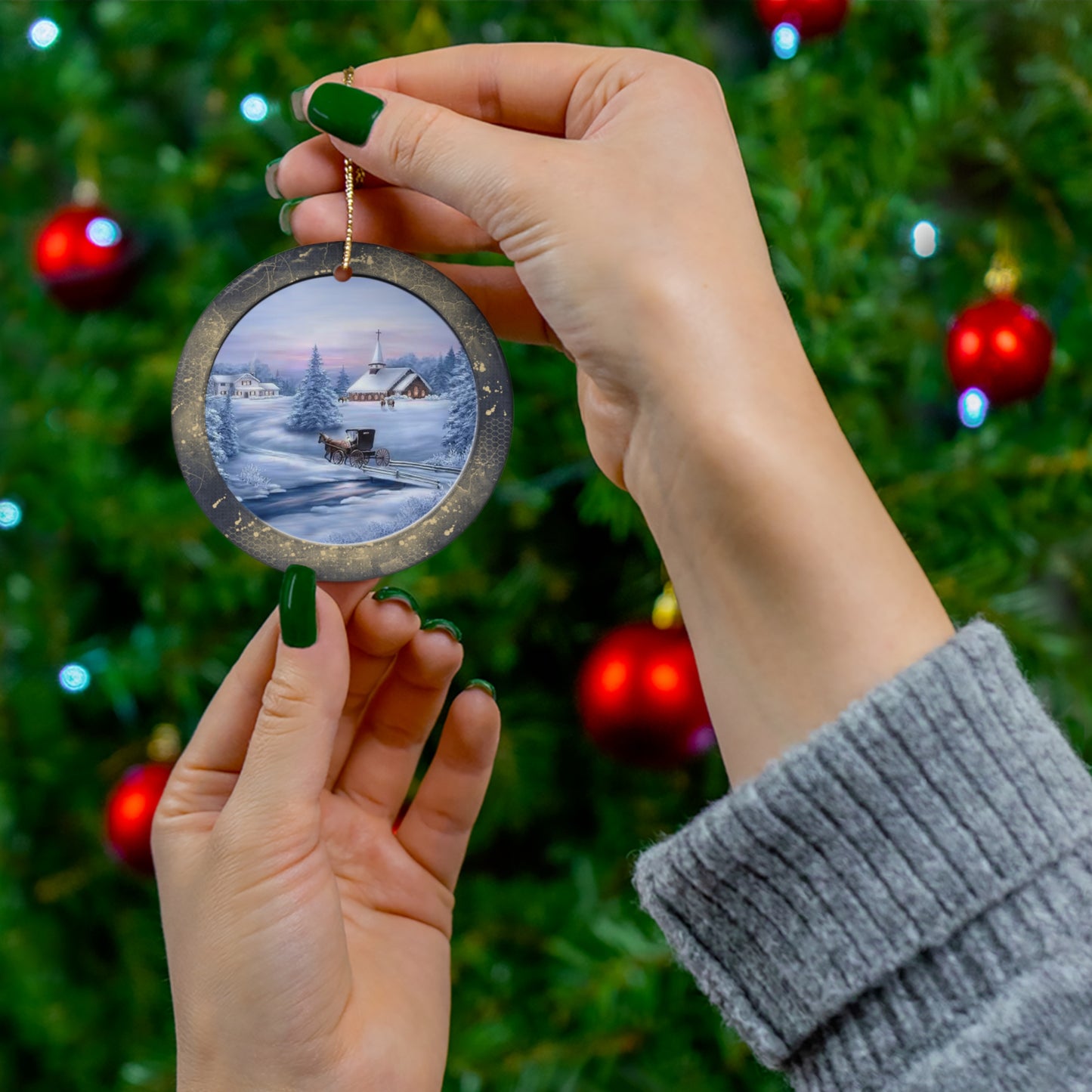 Winter Scene Ceramic Disc Ornament       Item #3182928