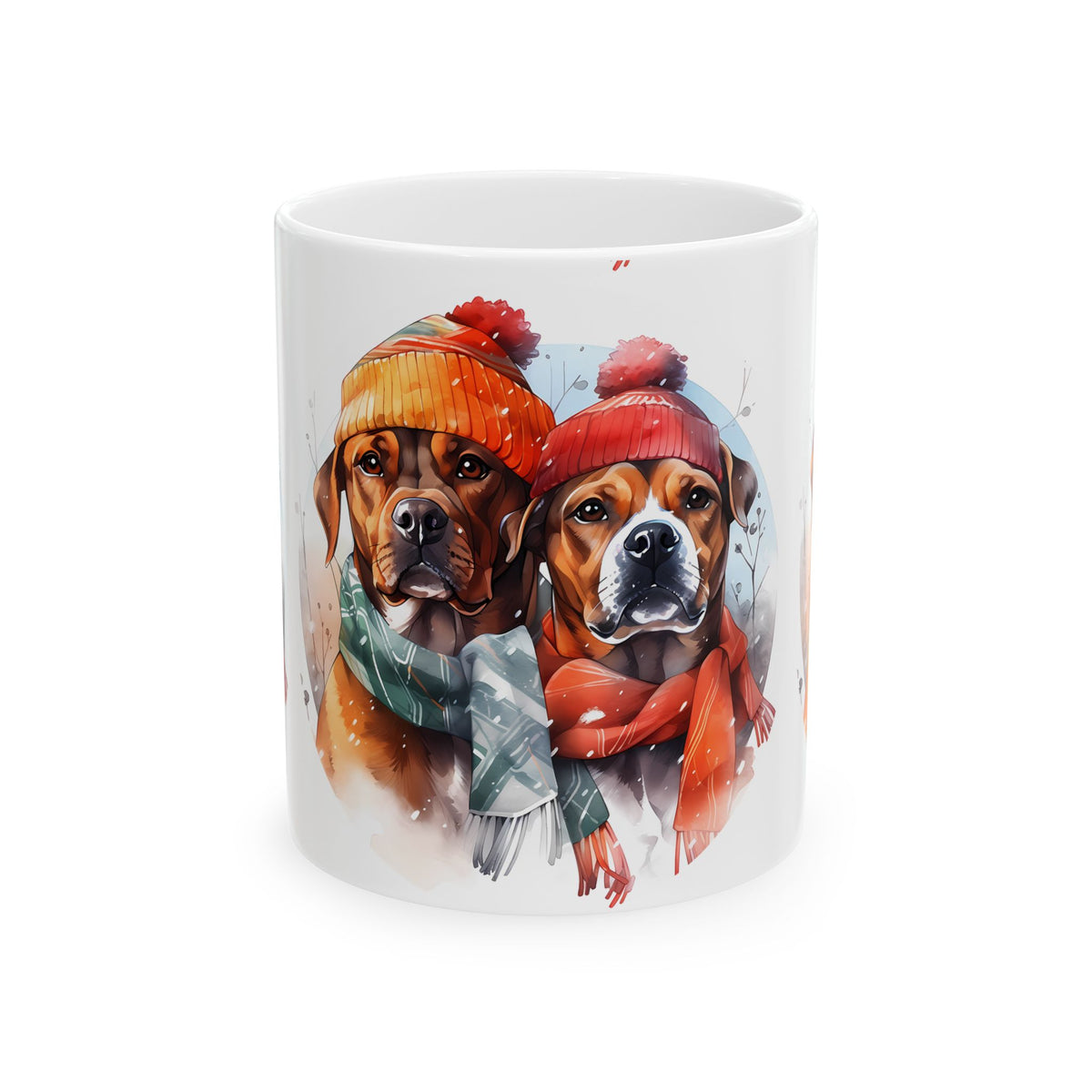 Winter Dog Mug — Two Puppies in Knit Hats & Scarves Ceramic Coffee Cup 11oz   Item #932351