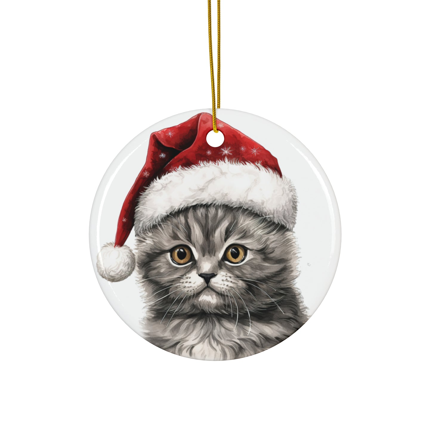 Ceramic Ornament - Selkirk Rex Kitten With Santa Hat      Item #718783