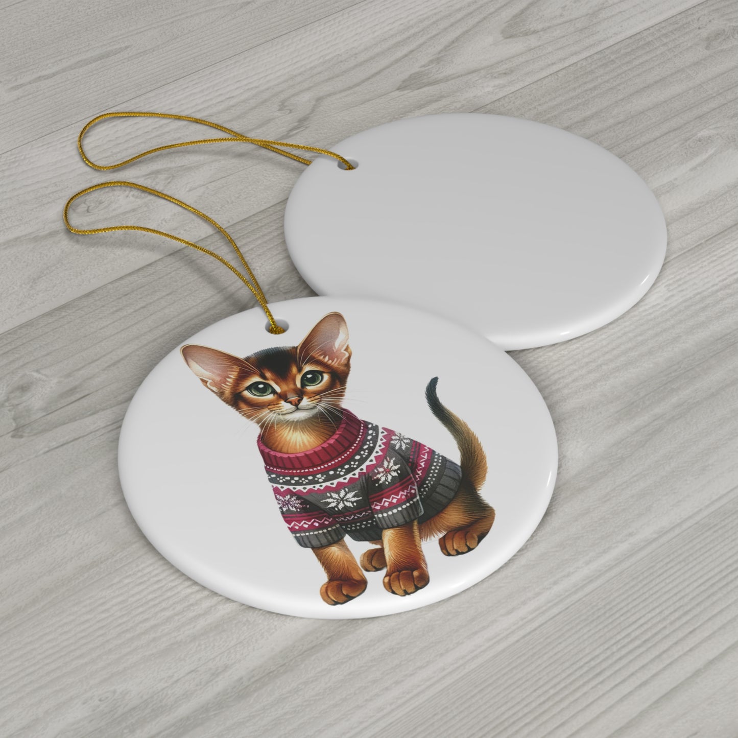 Abyssianian Christmas Kitten Ceramic Disc Ornament       Item #8414789