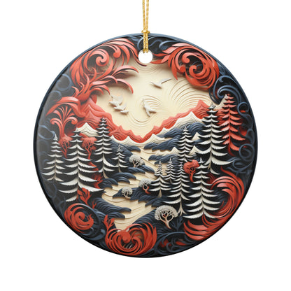Ceramic Ornament – Majestic Wolf and Winter Forest Wildlife Holiday Decor   Item #945925