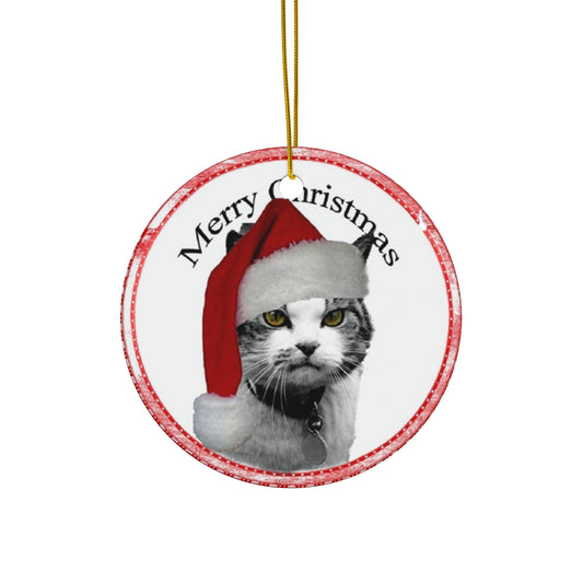 Merry Christmas Cat Ceramic Disc Ornament         Item #6572523