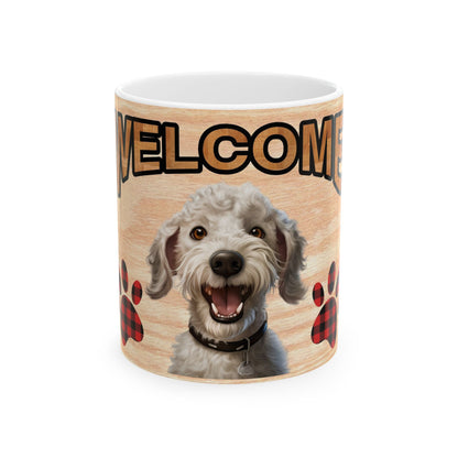 Welcome Dog Mug – Cute Paw Print Ceramic Coffee Cup 11oz    Item #324017