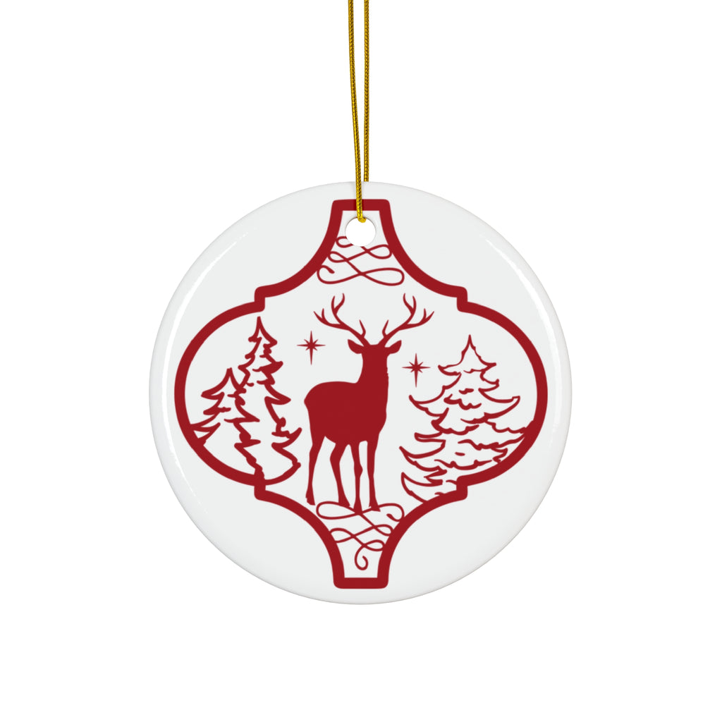 Deer And Trees Ceramic Disc Ornament        Item #7180519