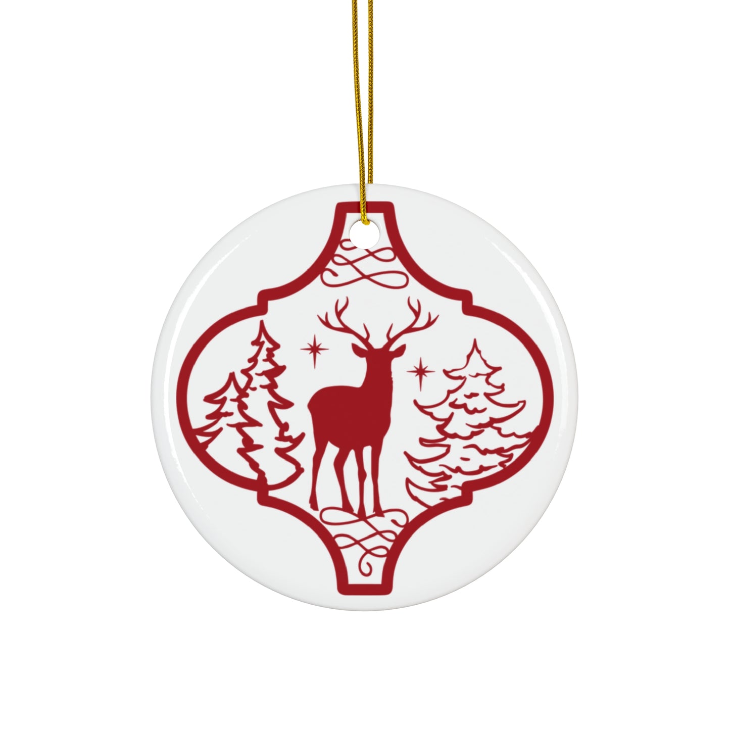 Deer And Trees Ceramic Disc Ornament        Item #7180519