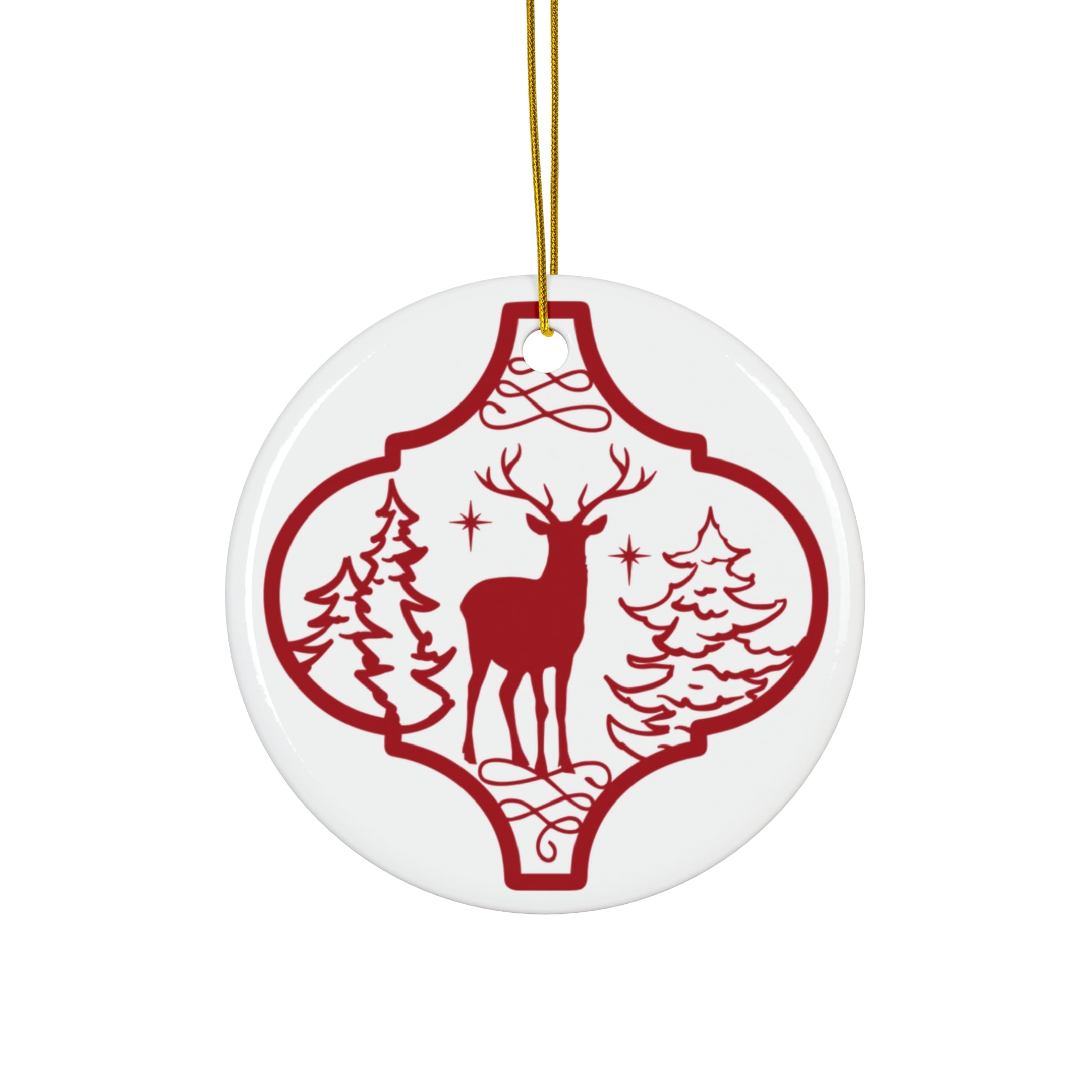 Deer And Trees Ceramic Disc Ornament        Item #7180519