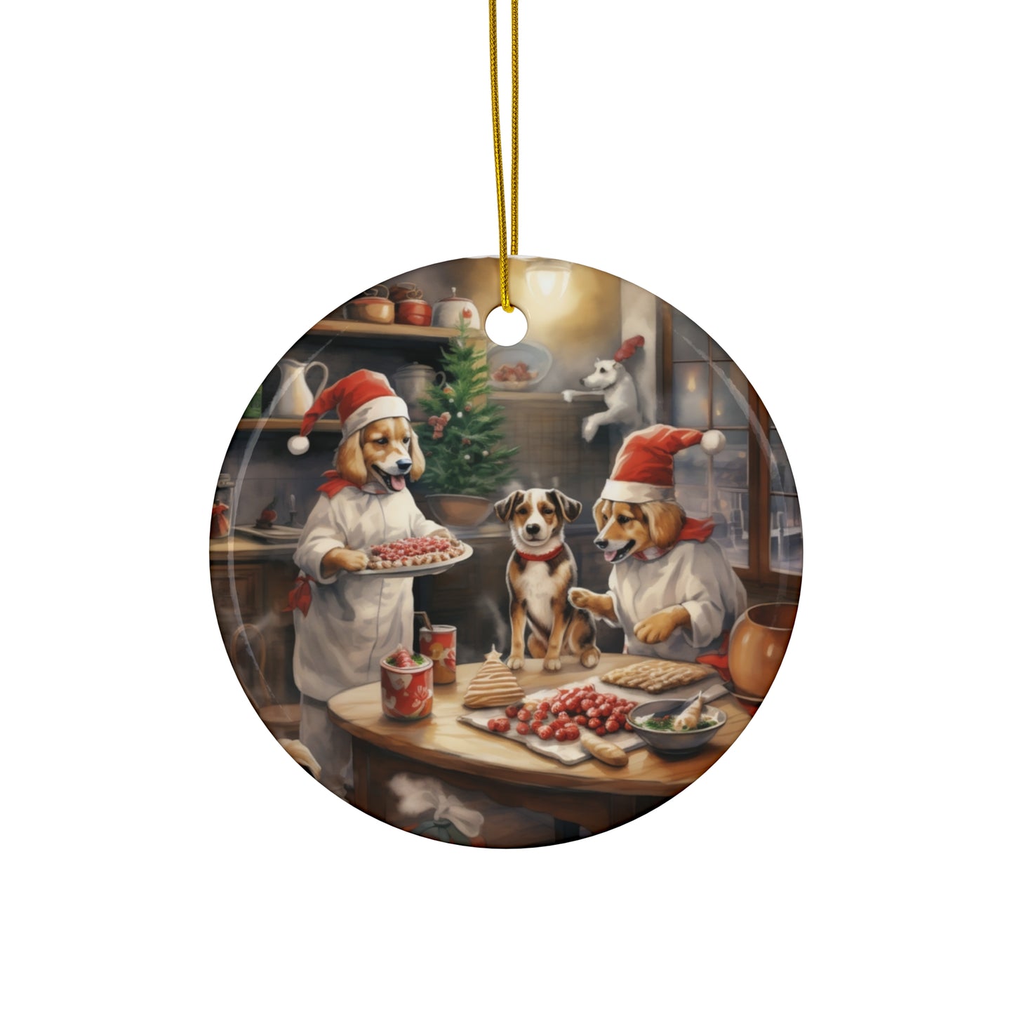 Christmas Kitchen Dogs Ceramic Disc Ornament             Item #3370325