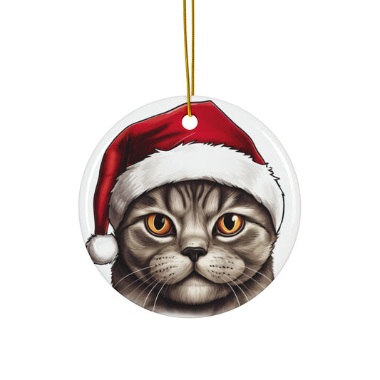 Scottish Fold Cat With Santa Hat Ceramic Ornament     Item #8690164