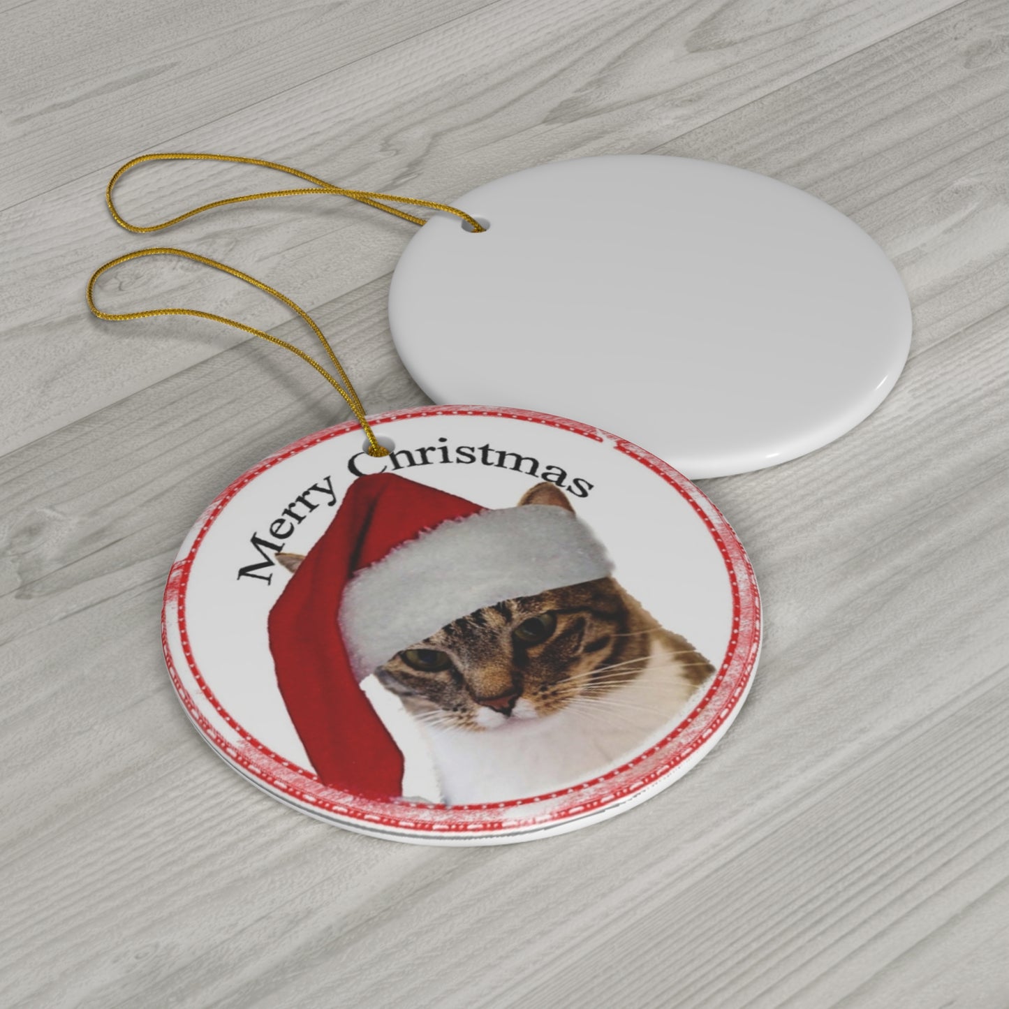 Merry Christmas Cat Ceramic Disc Ornament        Item #4677999