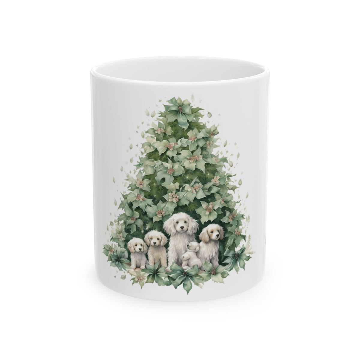 Holiday Puppy Tree Ceramic Mug — Cute Labradoodle Family Christmas Coffee Cup 11oz   Item #477944