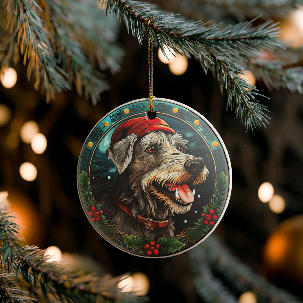 Irish Wolfhound Dog Christmas Ceramic Ornament Item #228179