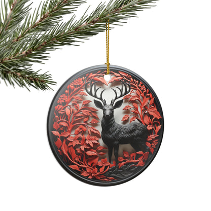 Majestic Deer Forest Ceramic Christmas Ornament   Item #924131