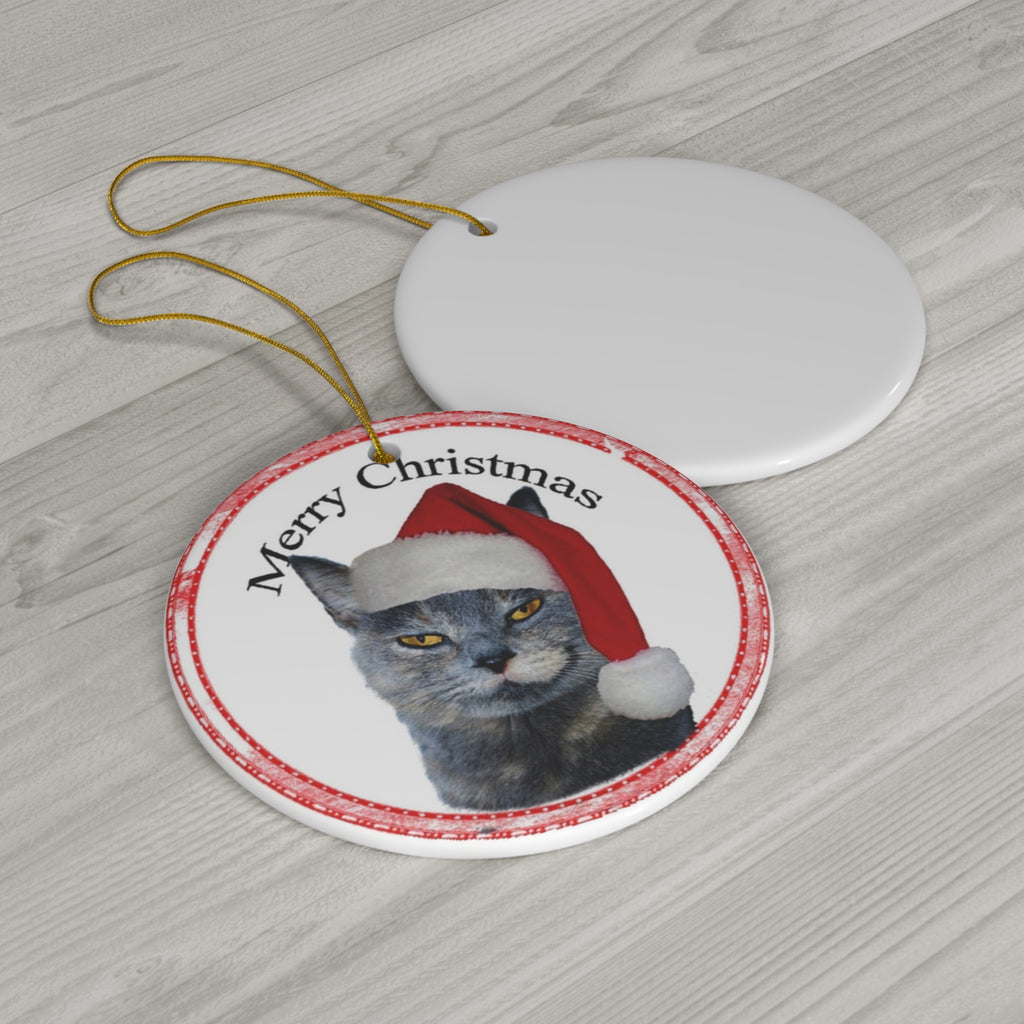 Merry Christmas Cat Ceramic Disc Ornament        Item #7478049