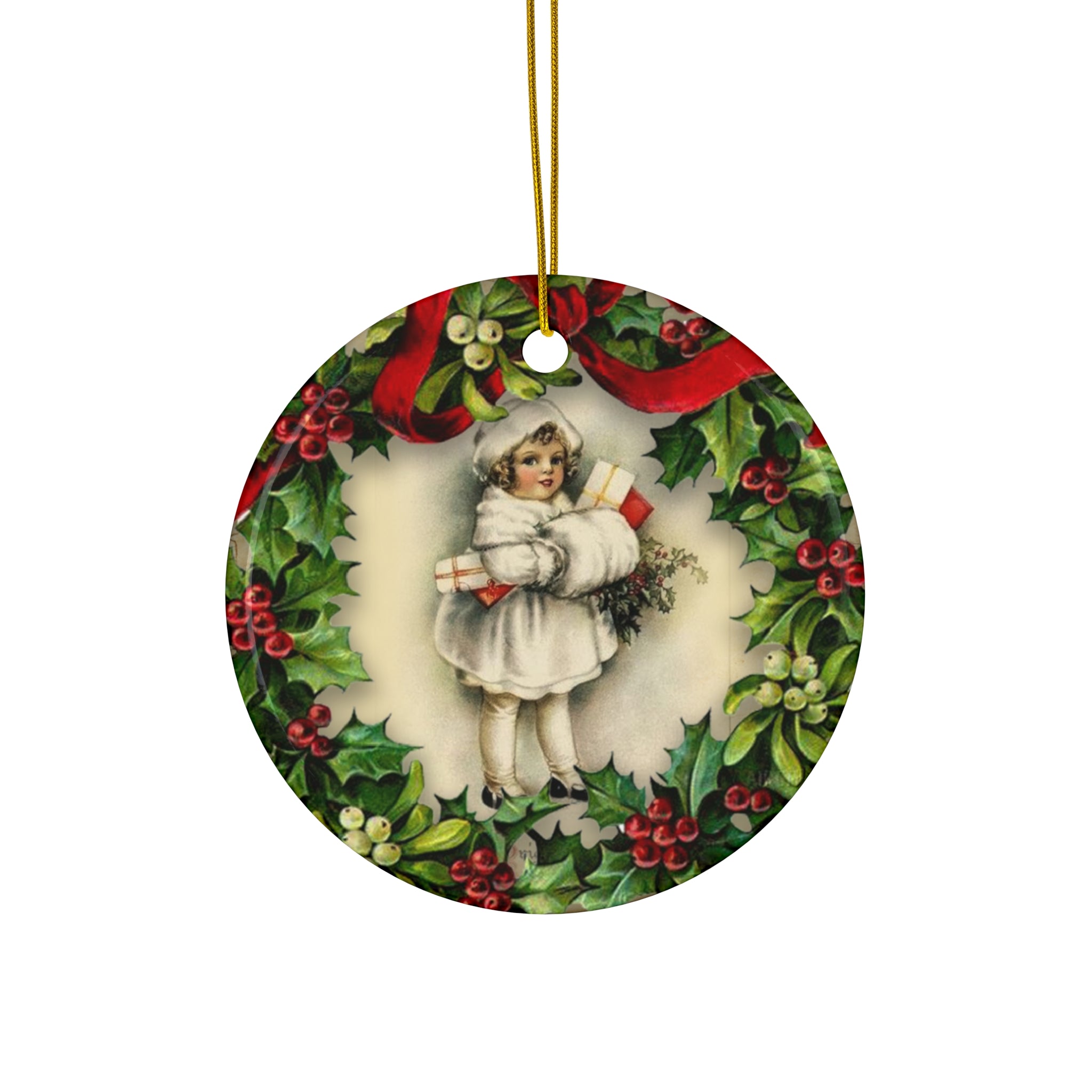 Christmas Scene With Kid Ceramic Disc Ornament      Item #4546692