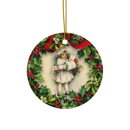 Christmas Scene With Kid Ceramic Disc Ornament      Item #4546692