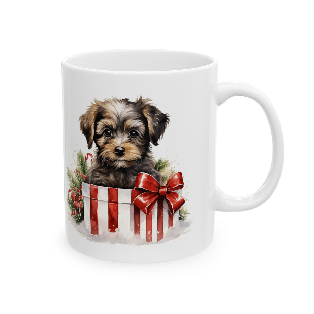 Christmas Dog with Presents and Festive Greenery Christmas Mug 11oz   Item #408637