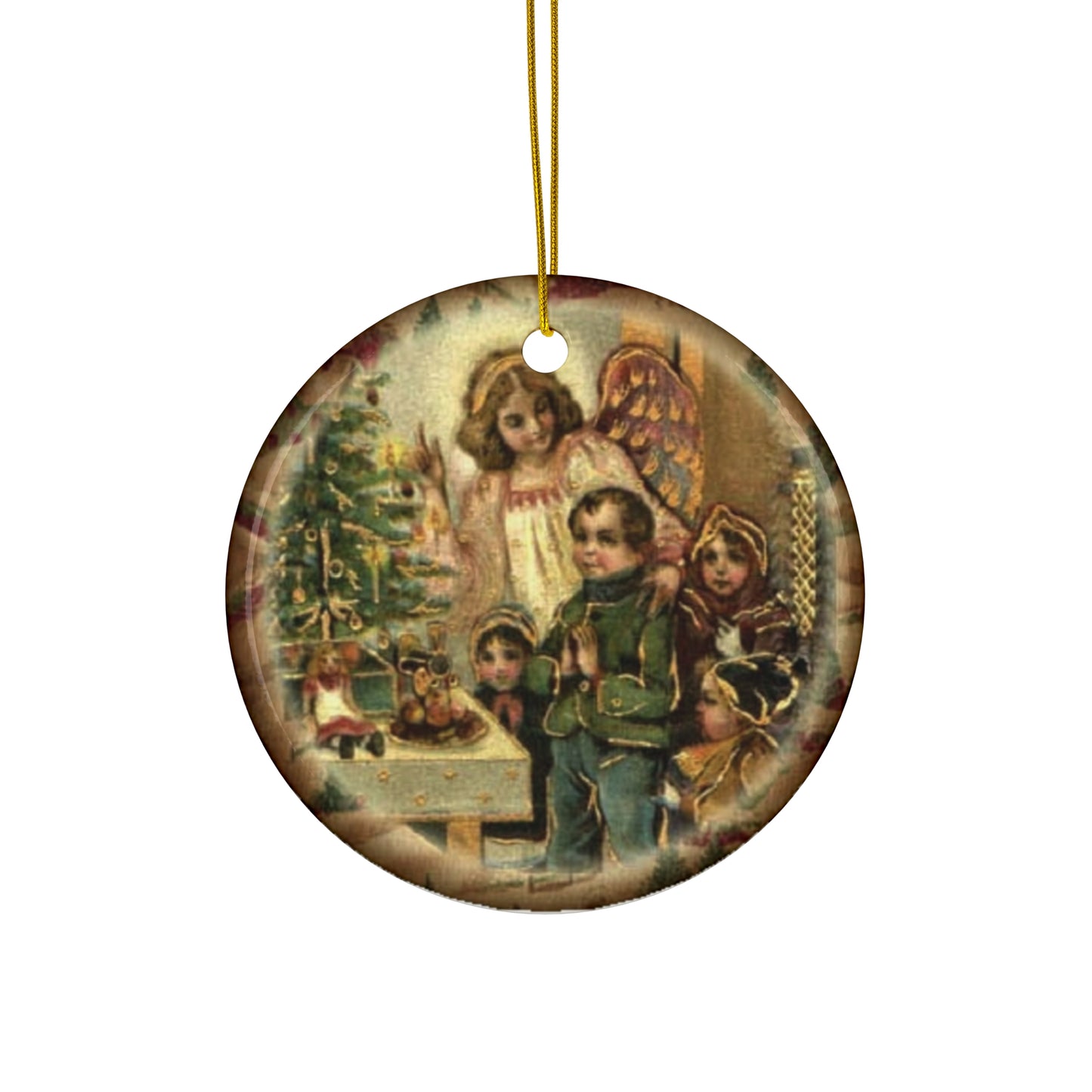 Angel With Kids Ceramic Disc Ornament      Item #5150402