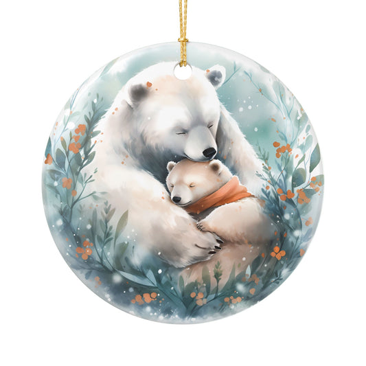 Ceramic Ornament – Polar Bear and Cub Winter Holiday Decoration    Item #765485