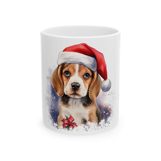 Christmas Beagle Mug – Cute Puppy in Santa Hat Ceramic Coffee Cup 11oz  Item #738949