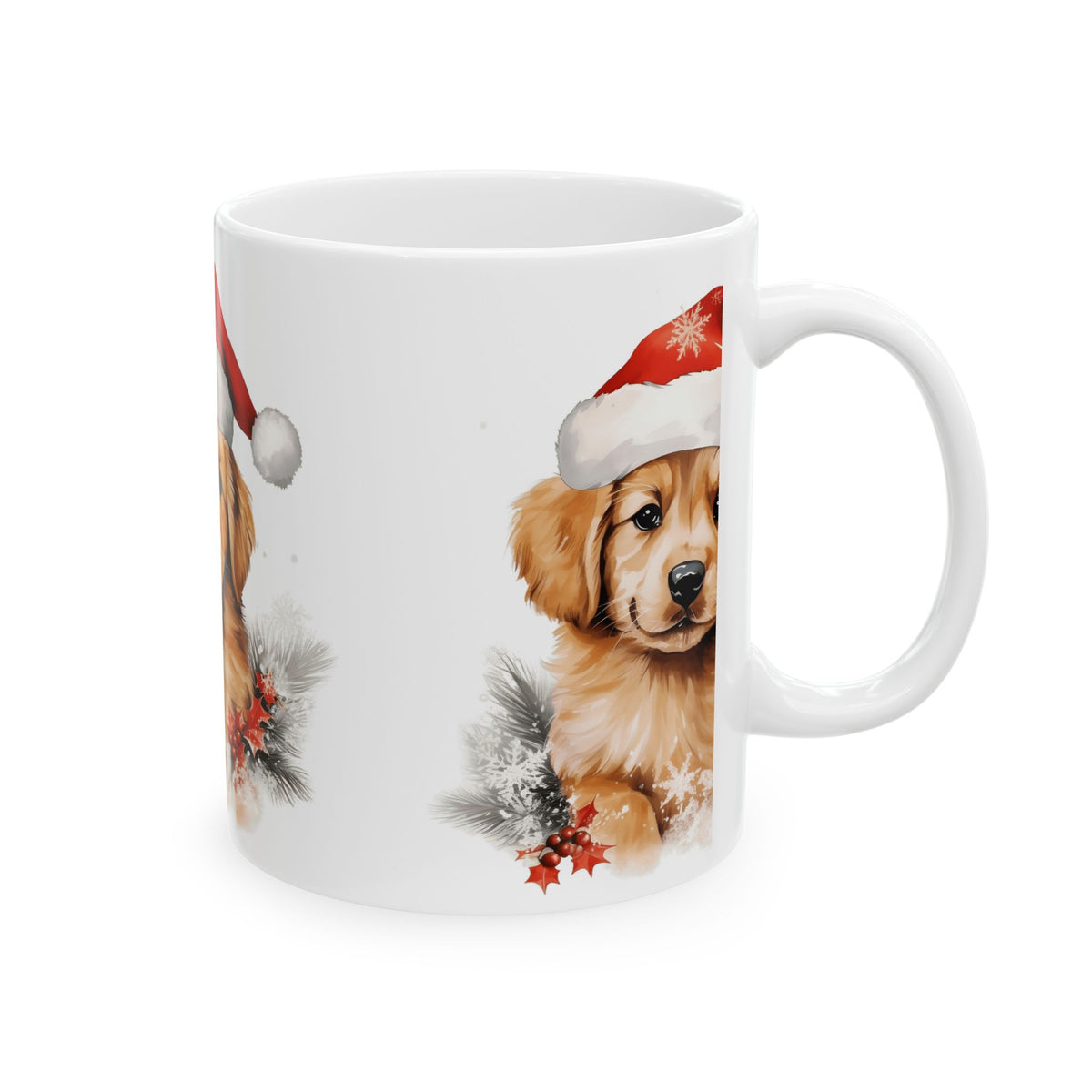 Christmas Puppy Mug — Cute Golden Retriever in Santa Hat 11oz  Item #277307