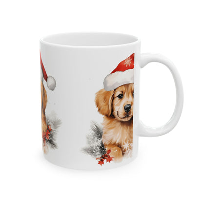 Christmas Puppy Mug — Cute Golden Retriever in Santa Hat 11oz  Item #277307