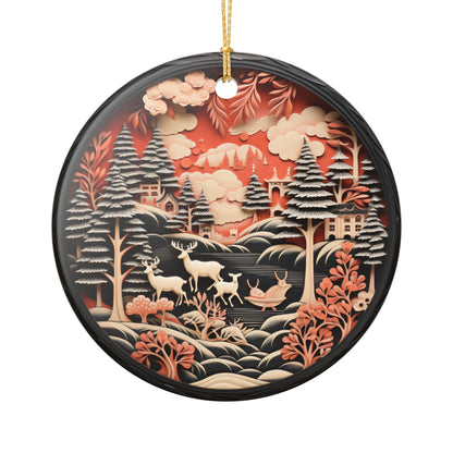 Winter Woodland Deer Ceramic Ornament   Item #930344