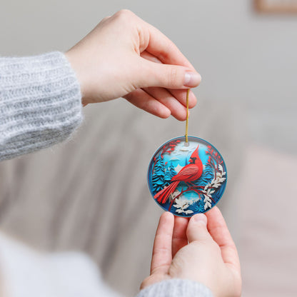 Cardinal Bird Winter Forest Ceramic Ornament  Item #153769