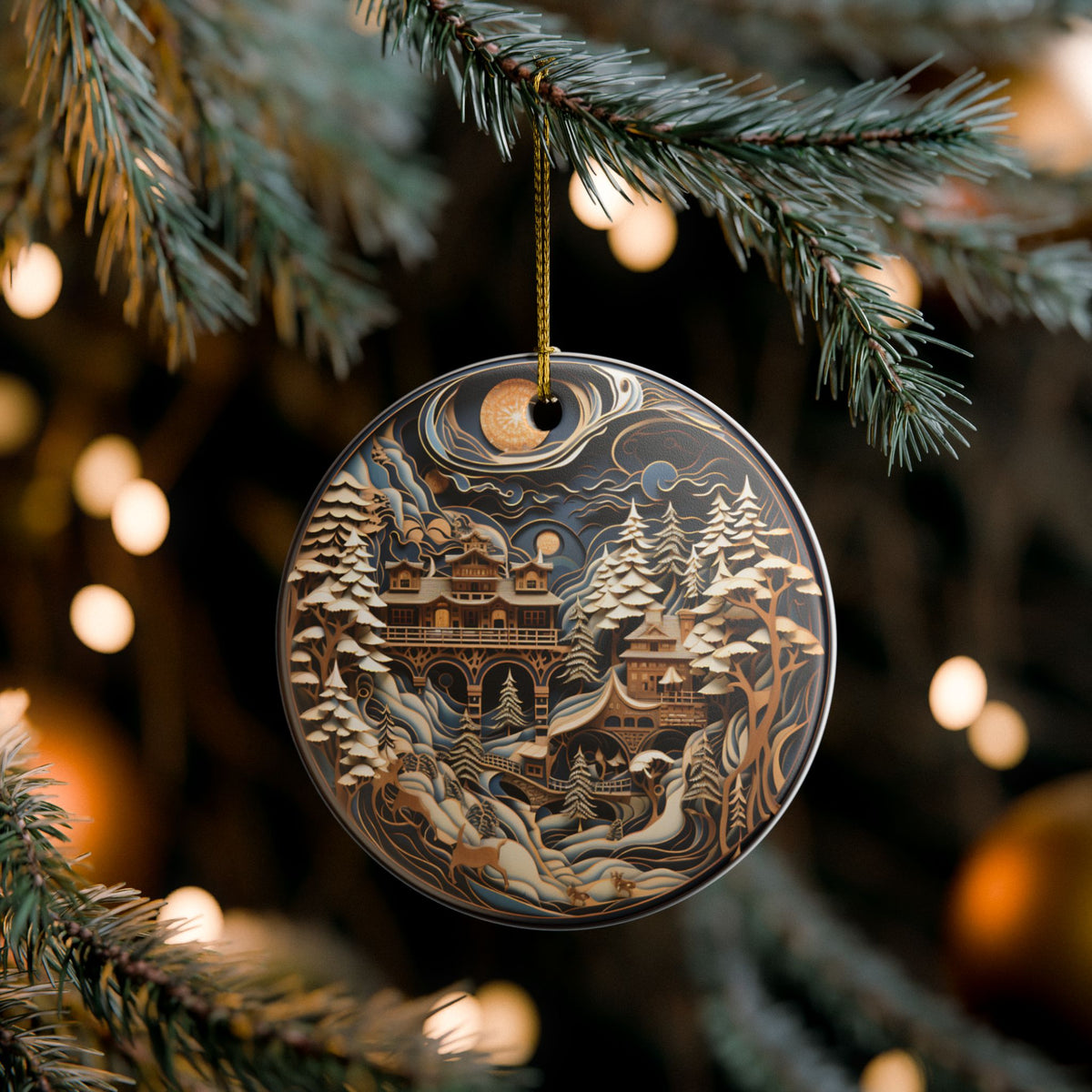 Winter Mountain Village Ceramic Ornament   Item #69752