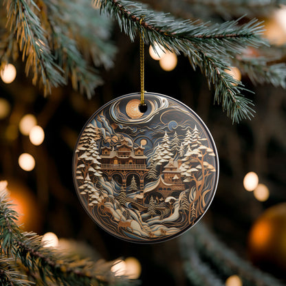 Winter Mountain Village Ceramic Ornament   Item #69752