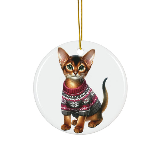 Abyssianian Christmas Kitten Ceramic Disc Ornament       Item #8414789