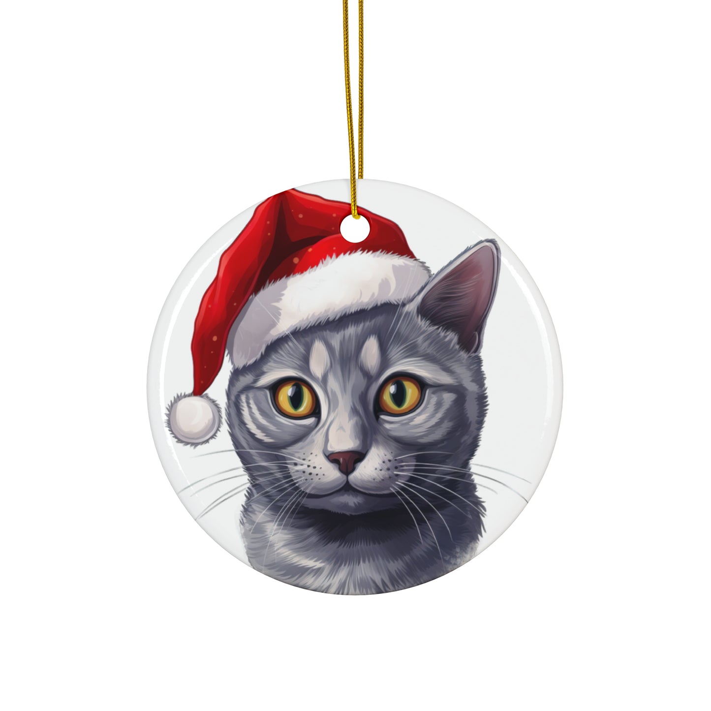 Russian Blue Cat With Santa Hat Ceramic Ornament     Item #1908652