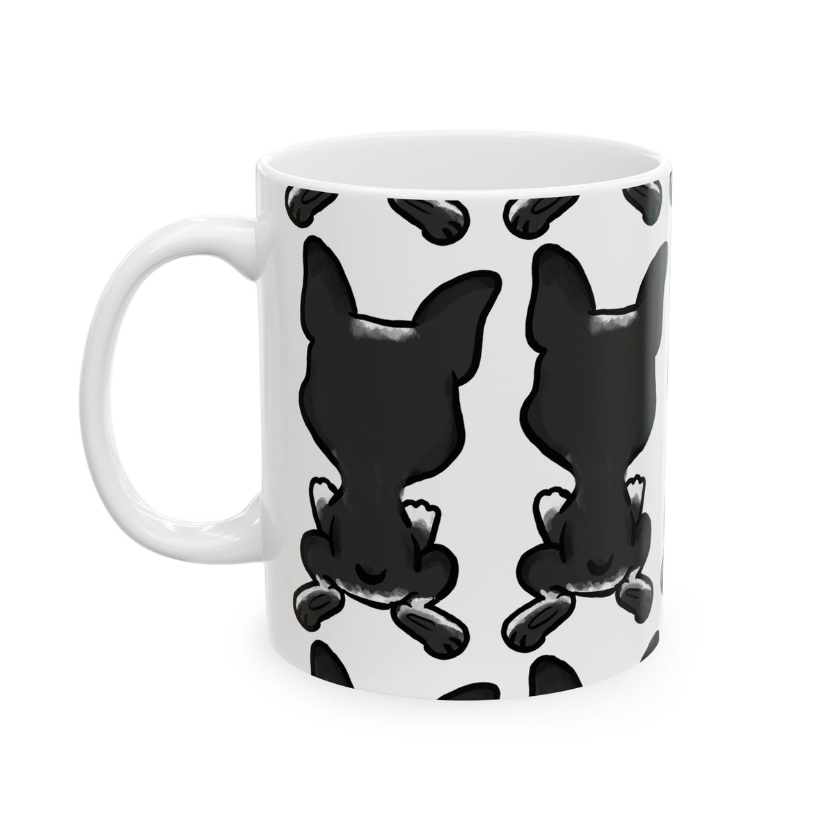 French Bulldog Pattern Ceramic Mug — Black & White Dog Coffee Cup 11oz   Item #636893