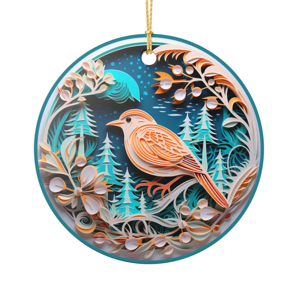 Ceramic Bird and Botanical Holiday Ornament   Item #591552