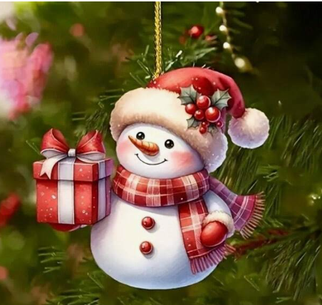 Snowman With Present Christmas Ornament By Santa's Creations