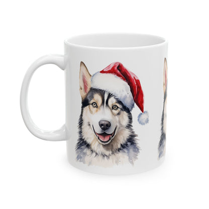 Christmas Husky Mug — Festive Siberian Husky in Santa Hat 11oz   Item #640821