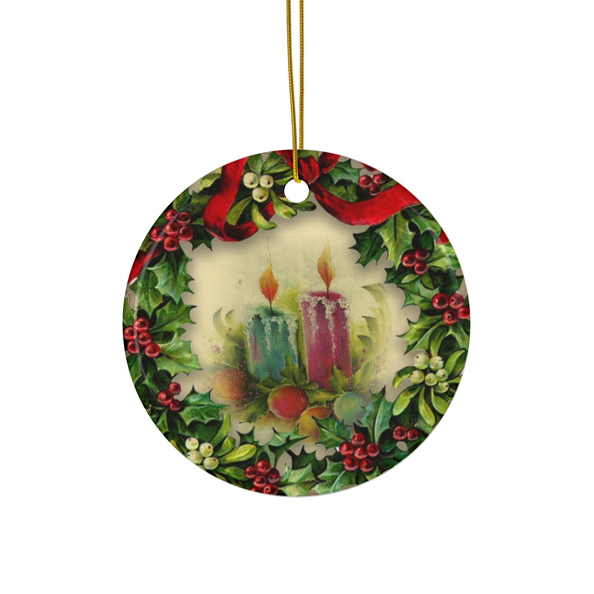 Wreath Candles Ceramic Disc Ornament             Item #1076011 - Buckshot's Bargain Barn