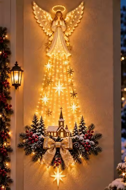 LED Glowing Nativity Scene Wall Hanging With Angel By Santa's Creations
