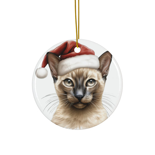 Ceramic Ornament - Tonkinese Cat With Santa Hat      Item #3054213