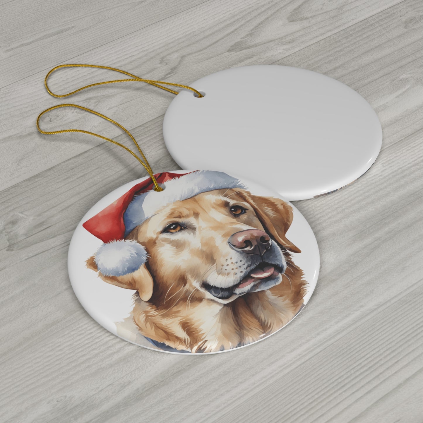 Ceramic Ornament - Labrador Retriever Dog With Santa Hat      Item #6195441