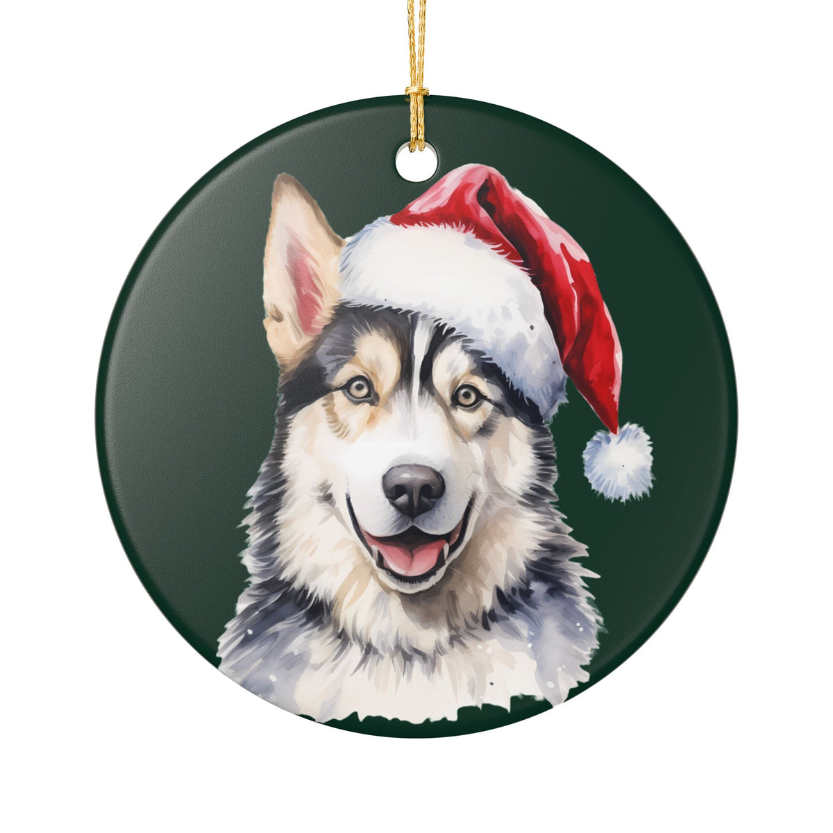 Ceramic Ornament – Christmas Husky Dog in Santa Hat    Item #667207