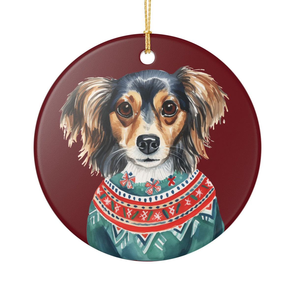 Ceramic Christmas Ornament – Festive Dog in Sweater Holiday Tree Decor    Item #71791