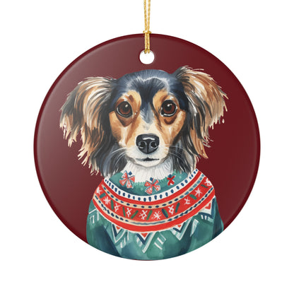 Ceramic Christmas Ornament – Festive Dog in Sweater Holiday Tree Decor    Item #71791