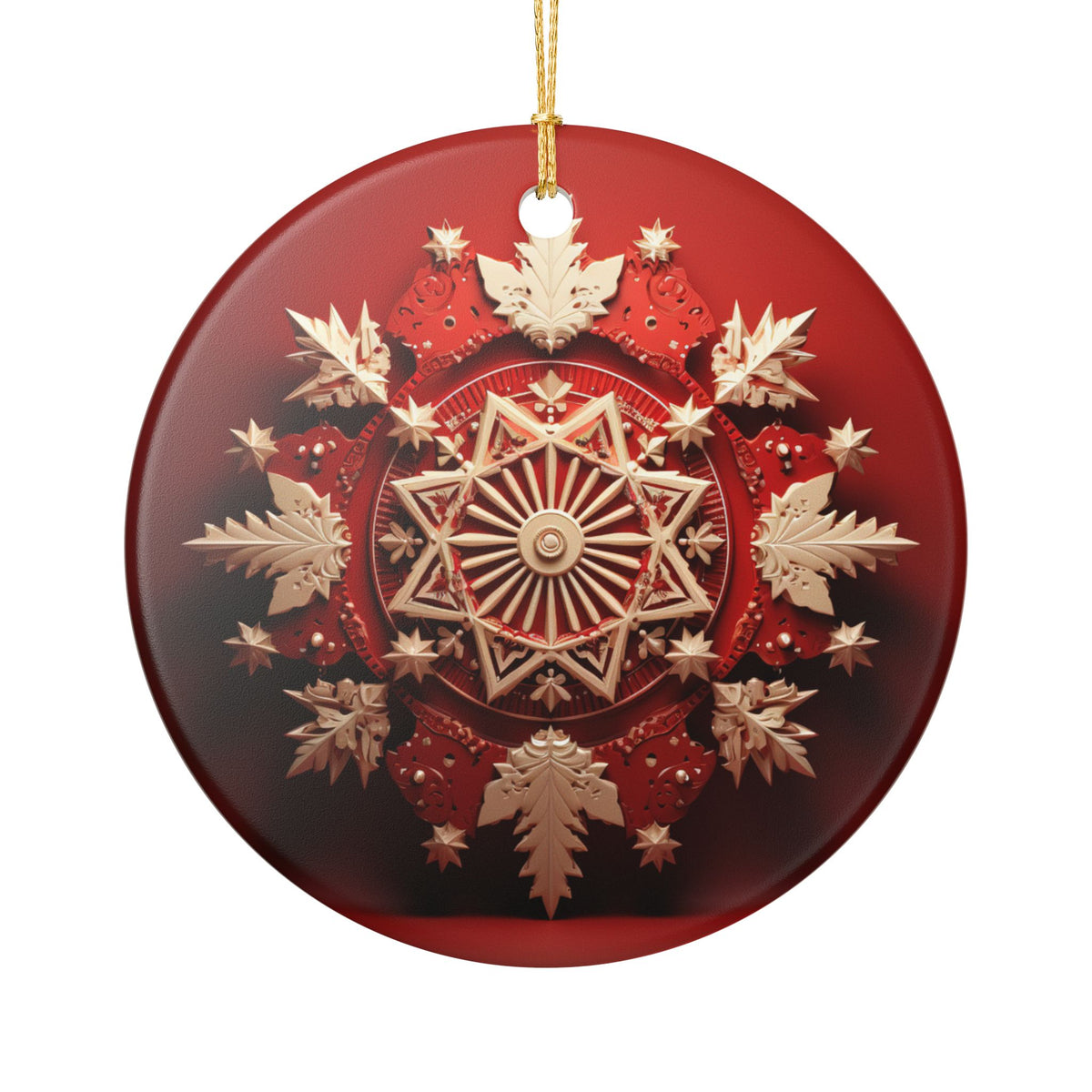Red and Gold Snowflake Ceramic Ornament   Item #537743