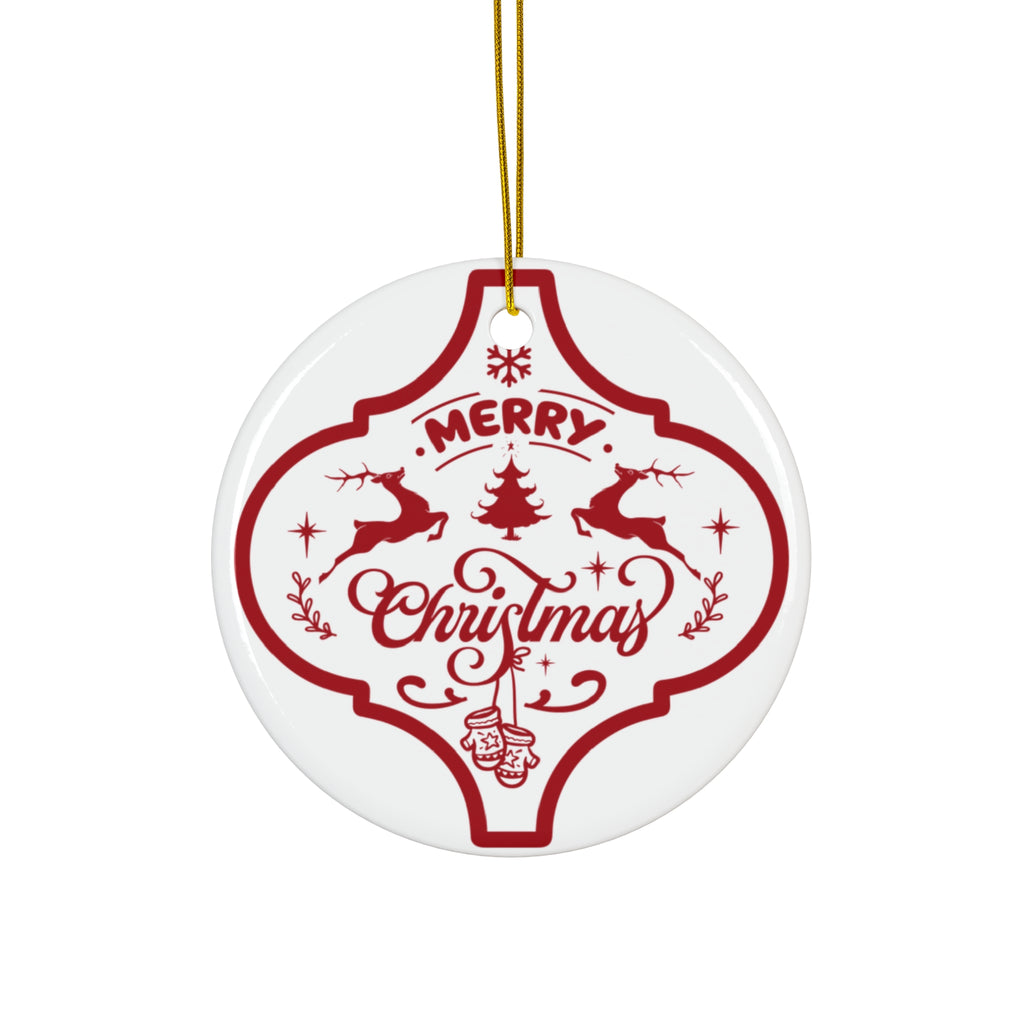 Merry Christmas Deers Ceramic Disc Ornament           Item #64426 - Buckshot's Bargain Barn